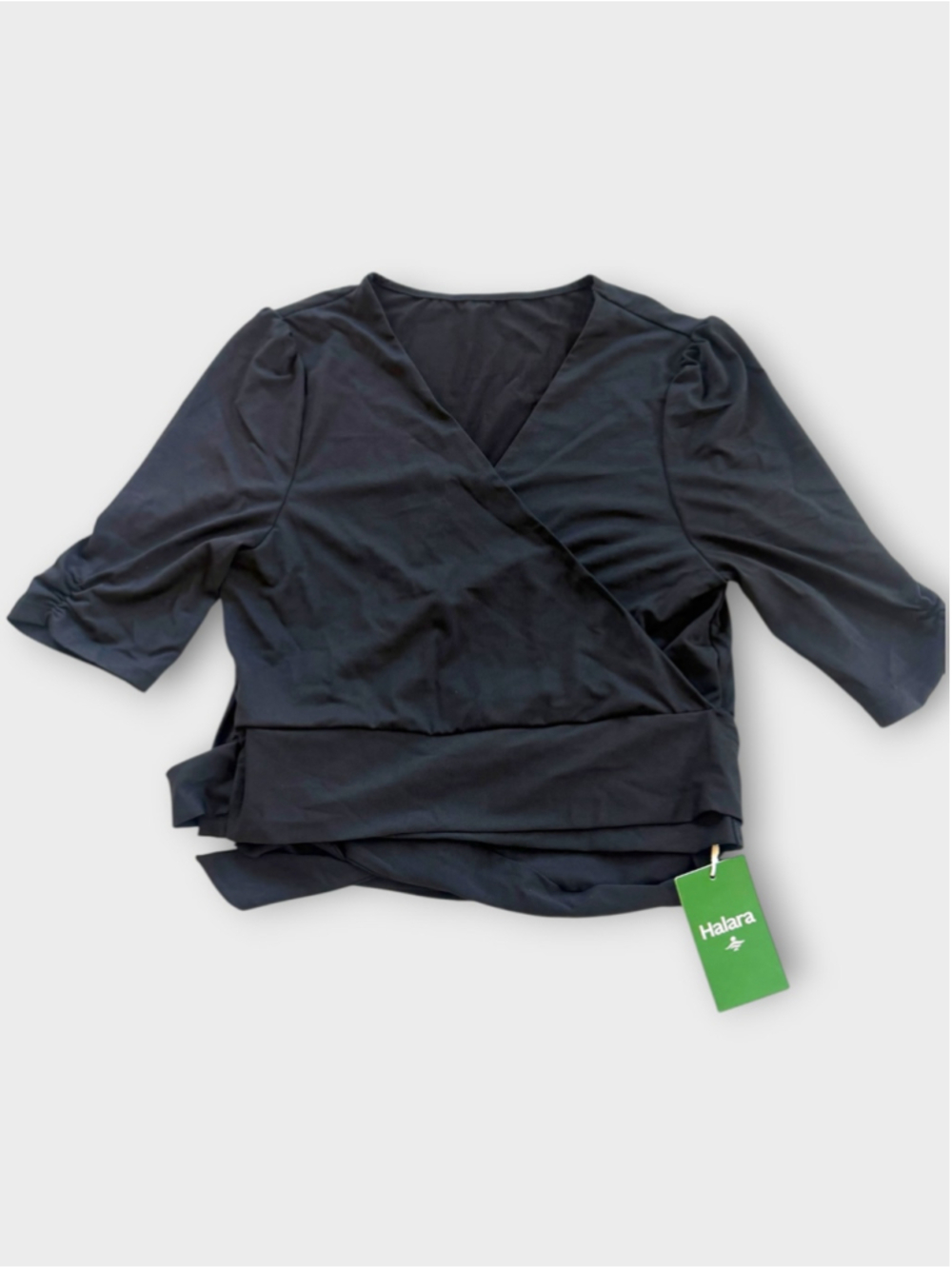 Size L Halara V Neck Wrap Crop Top Black
